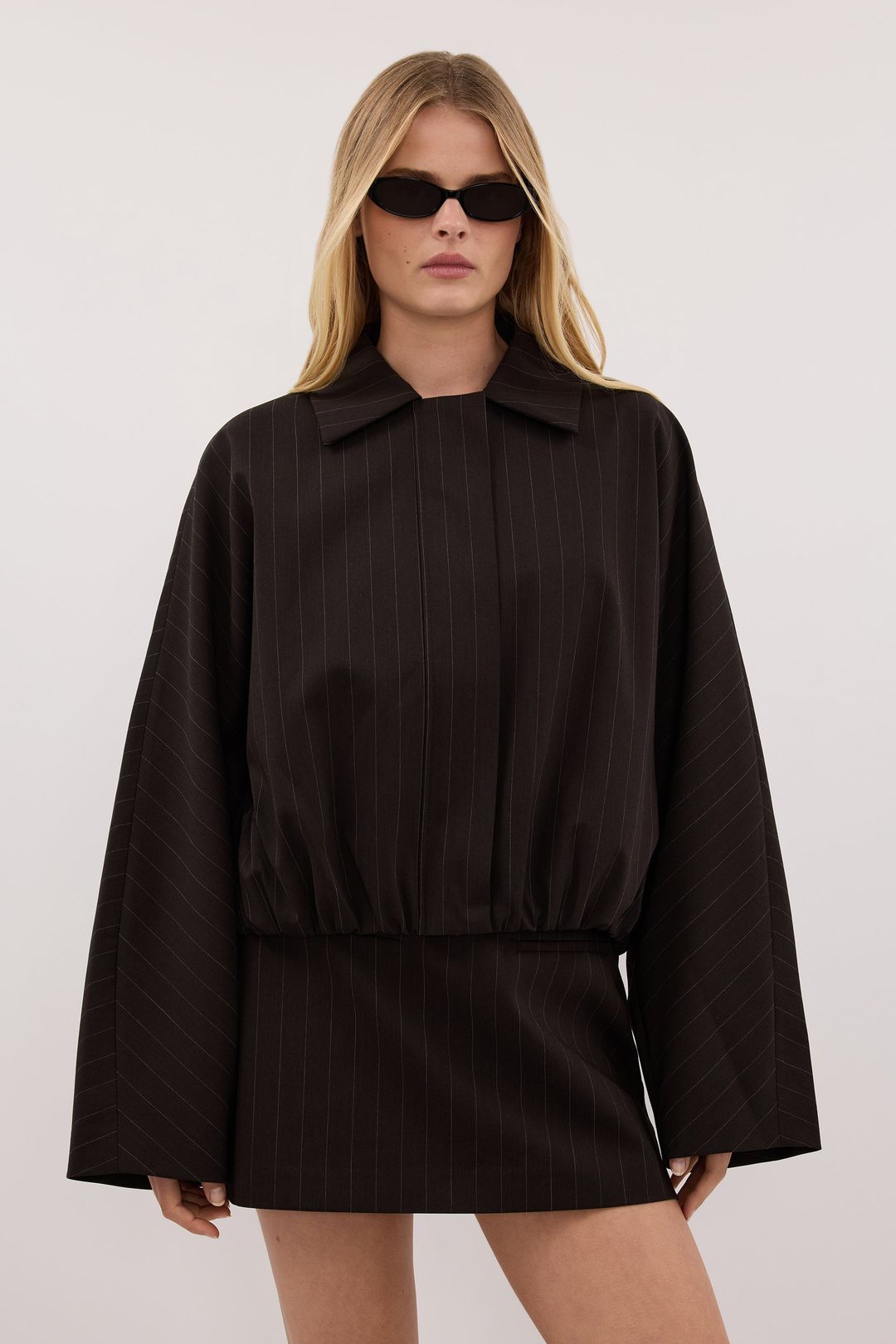 SIAN PEAT PINSTRIPE BOMBER JACKET