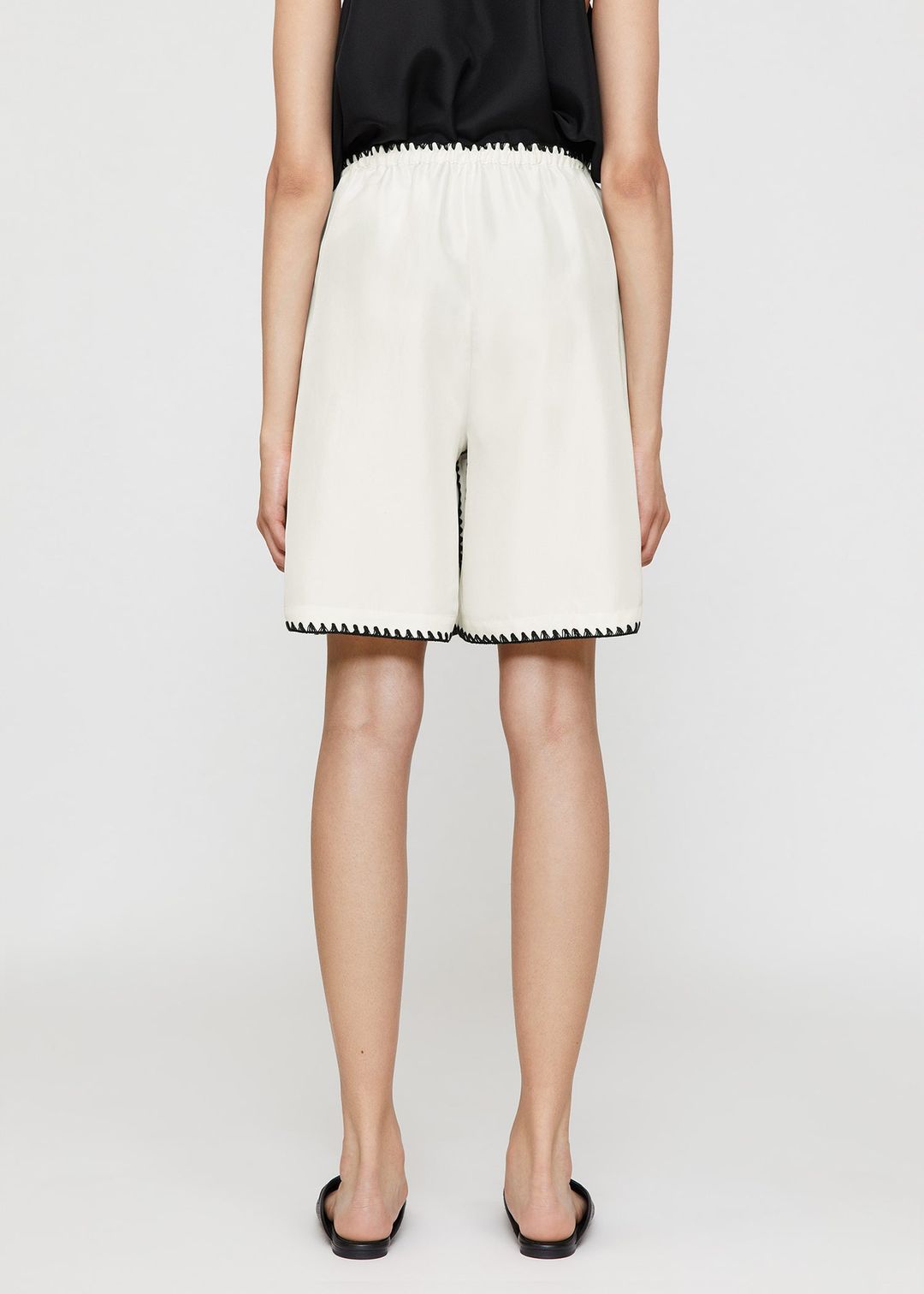 Embroidered silk shorts bone #3