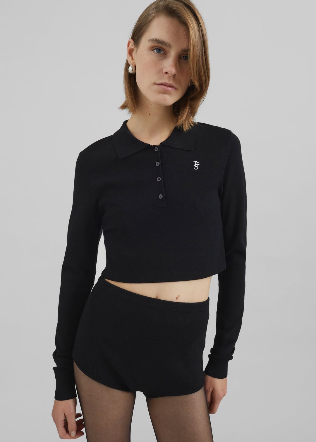Giselle Cropped Knit Polo - Black #4