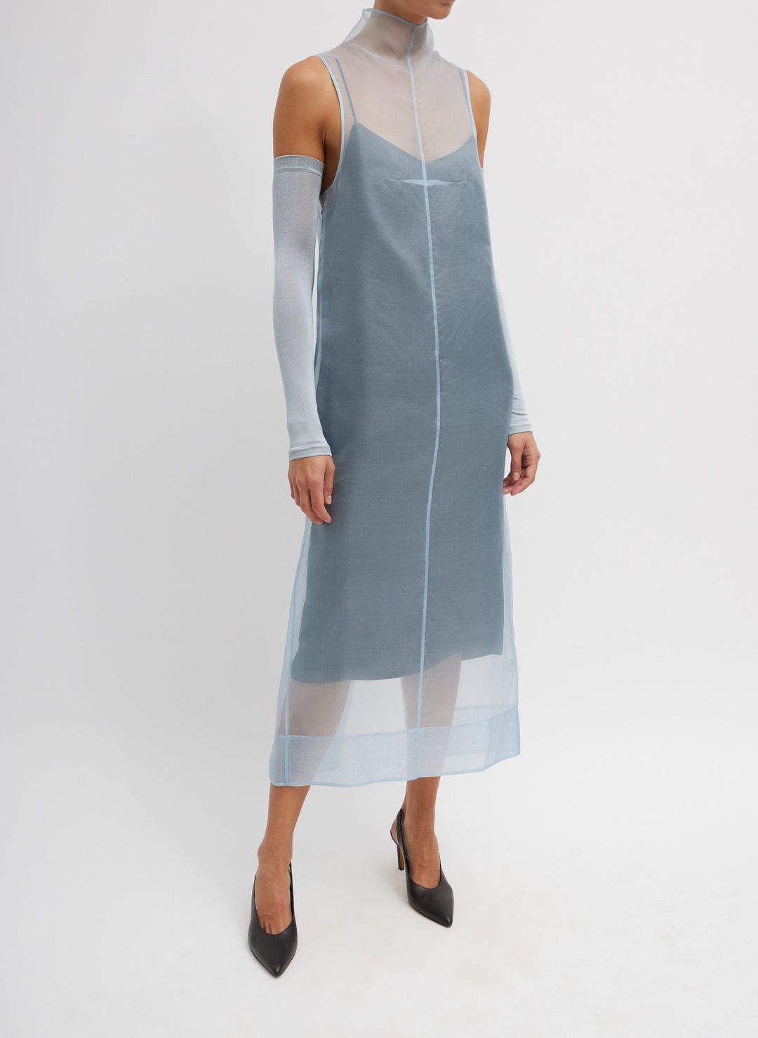 Melee Crepe V-Neck Dress With Organza Lining #6