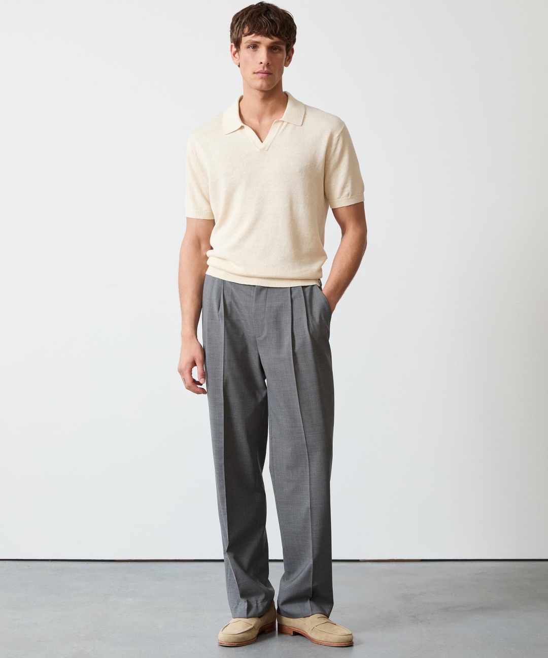 Linen Montauk Sweater Polo in Bisque #4