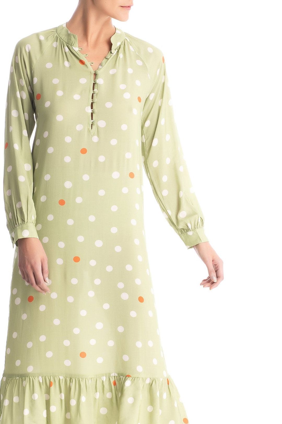 Vintage Pois Long Sleeve Midi Dress #3