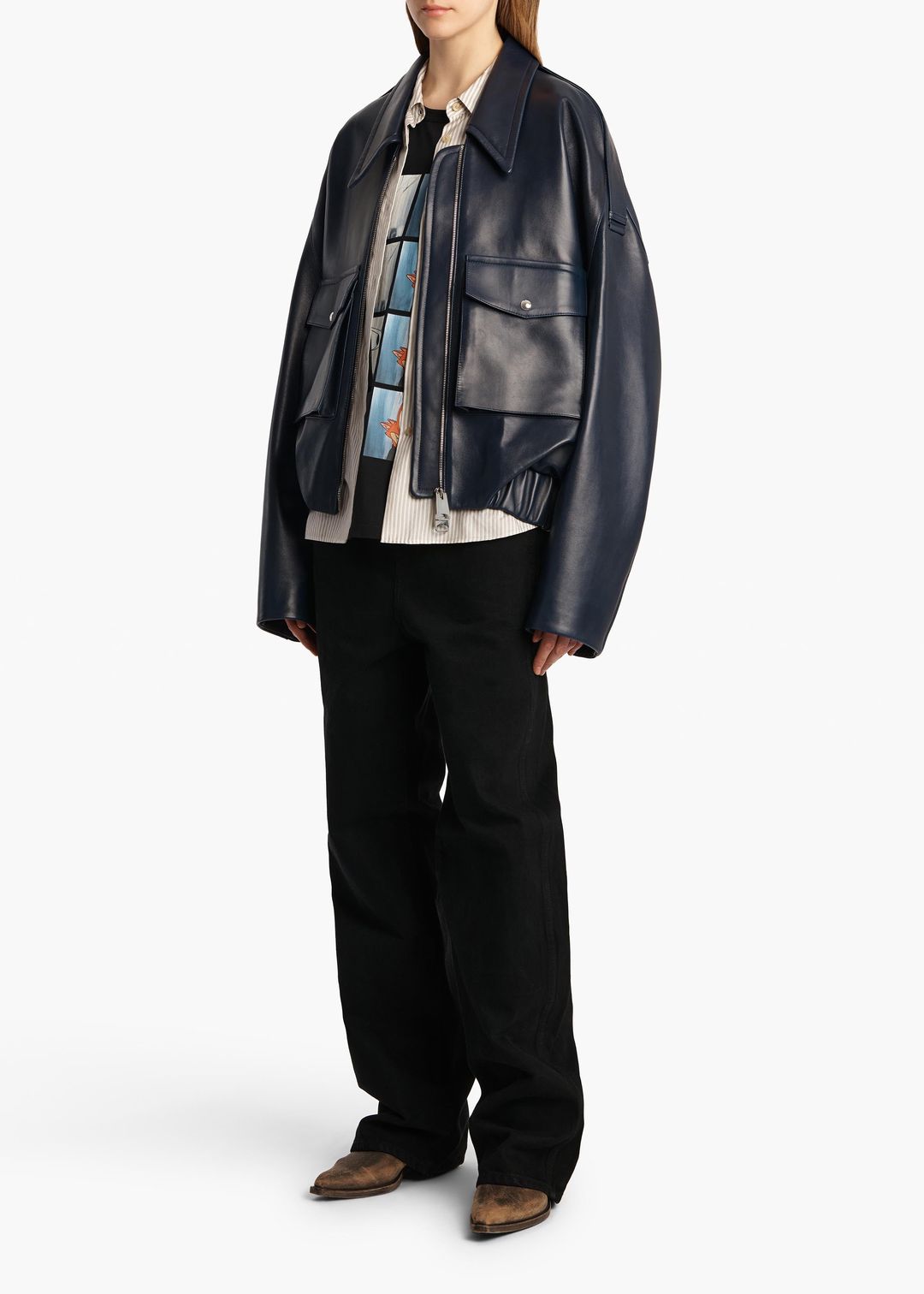 Owey Jacket in Dark Navy Leather