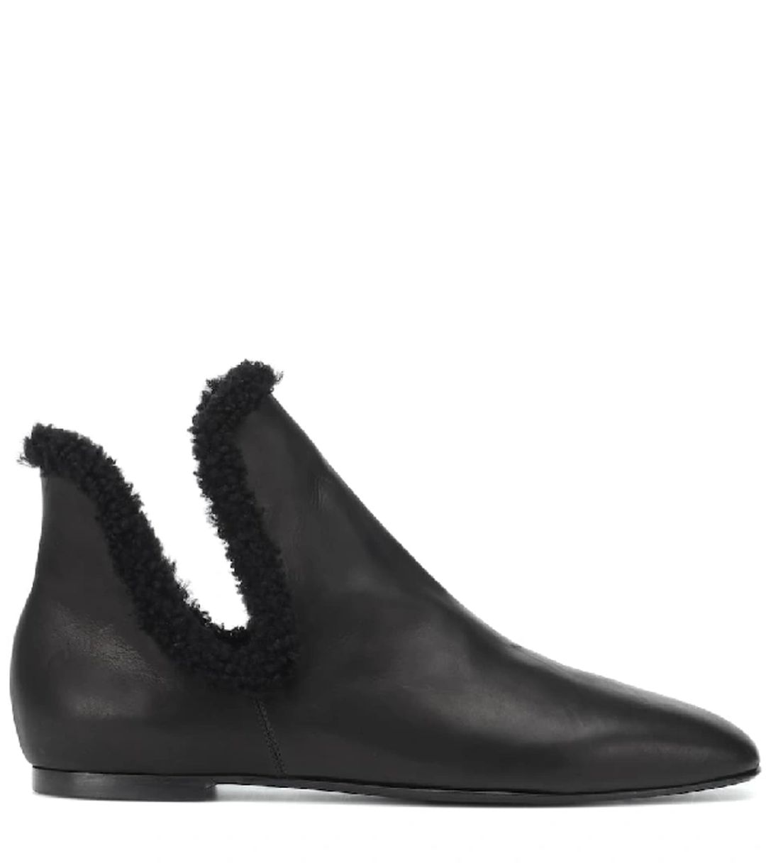 Eros Shearling-trimmed Leather Ankle Boots In Black #5