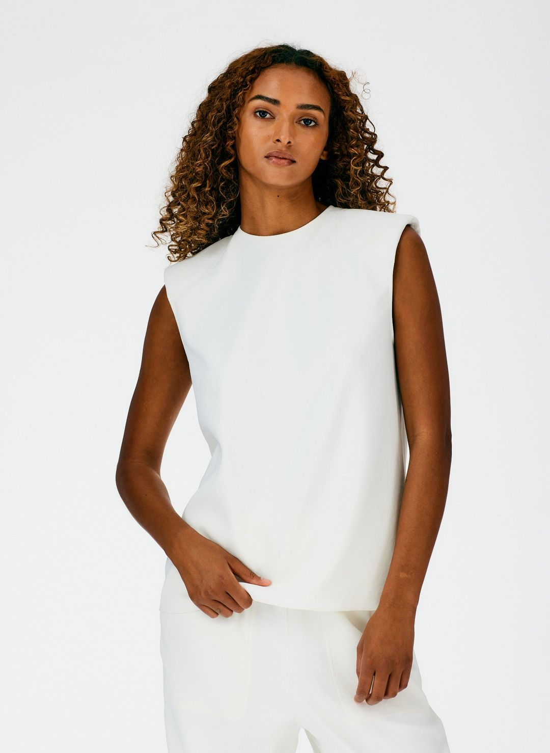 Chalky Drape Padded Shoulder Sleeveless Top #5