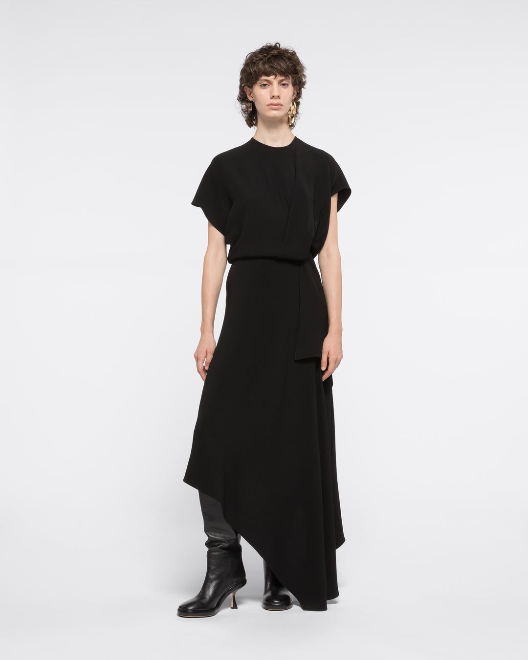 DRAPED ASYMMETRIC DRESS - BLACK #5