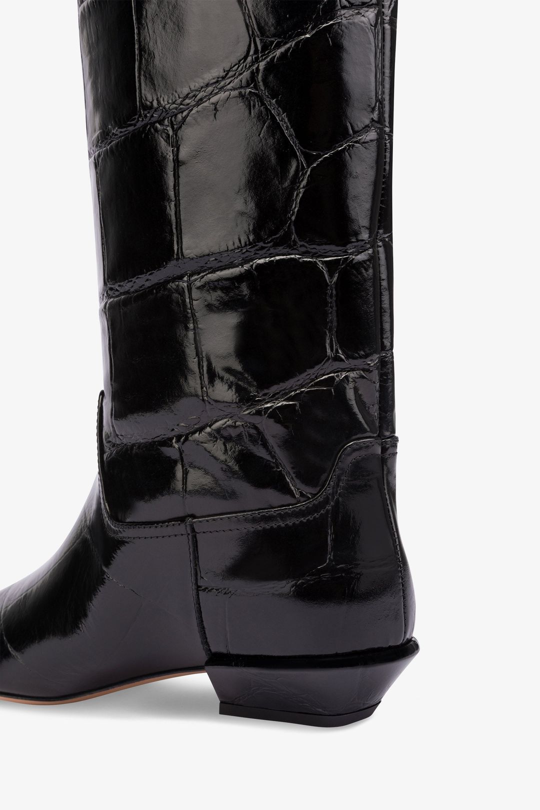 Knee-high boots in black maxi croco-embossed leather #5