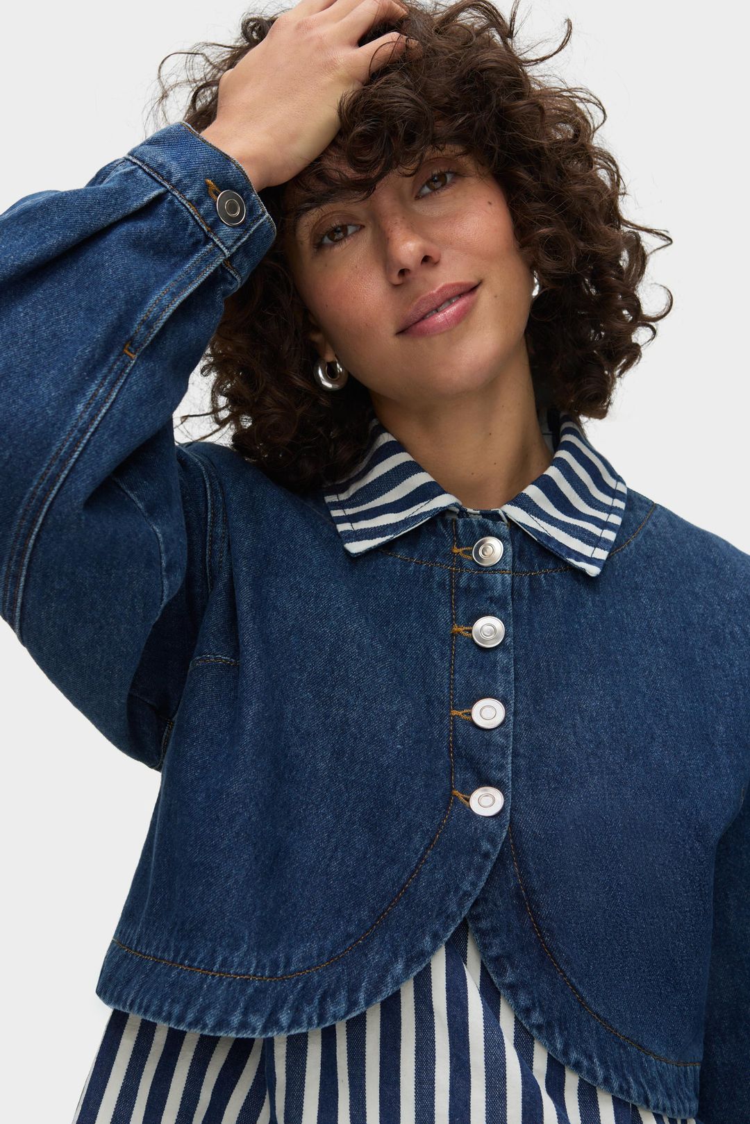 Peg Striped Collared Sleeveless Top