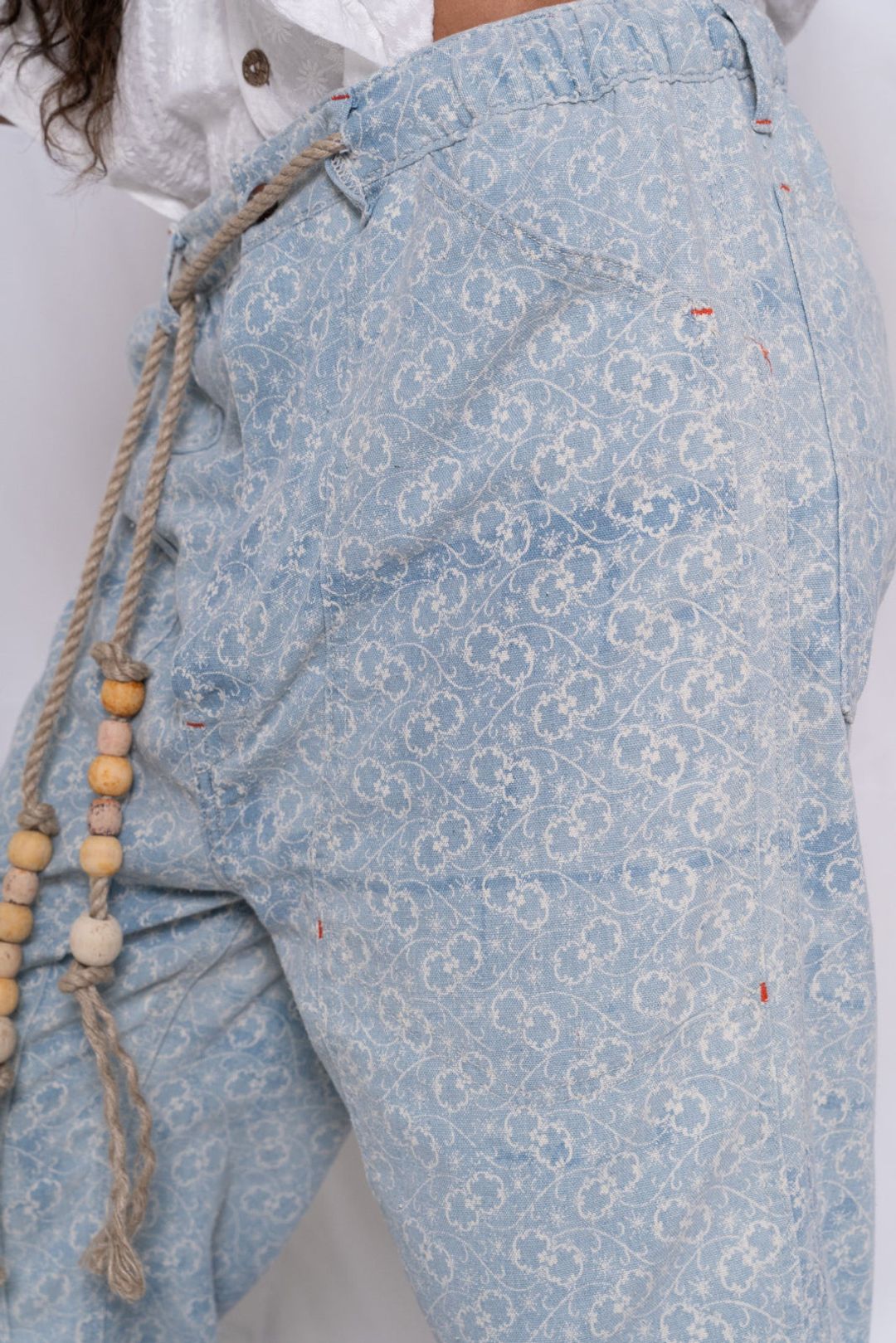 P71 Carpenter Indigo Block Print Flowers Sunfaded Sky Blue #7