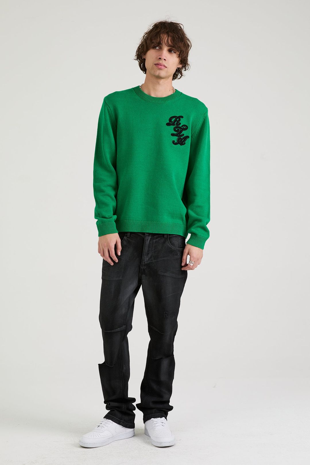 ETHAN SWEATER | GREEN SCRIPT LOGO #3