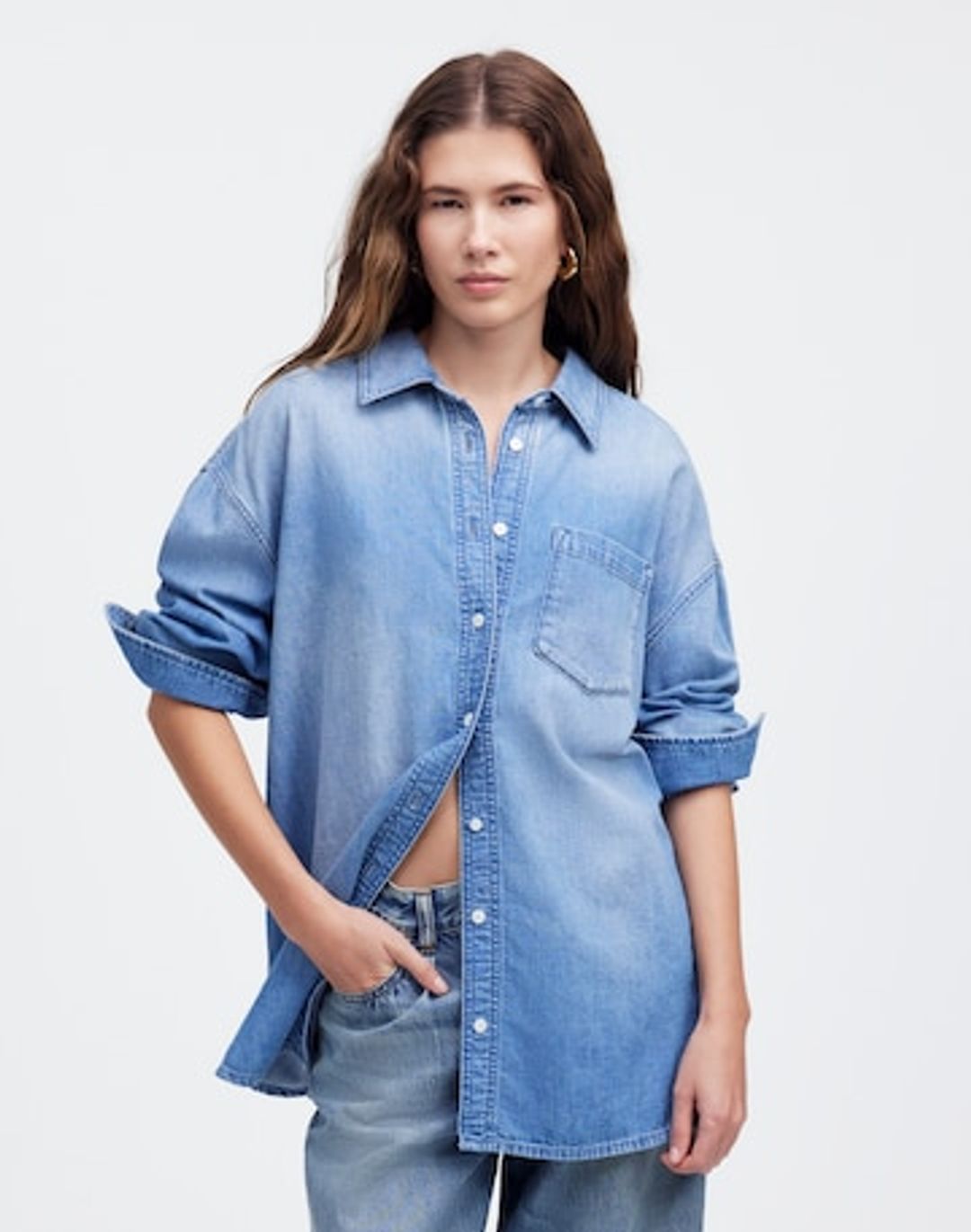 denim oversized button-up shirt
