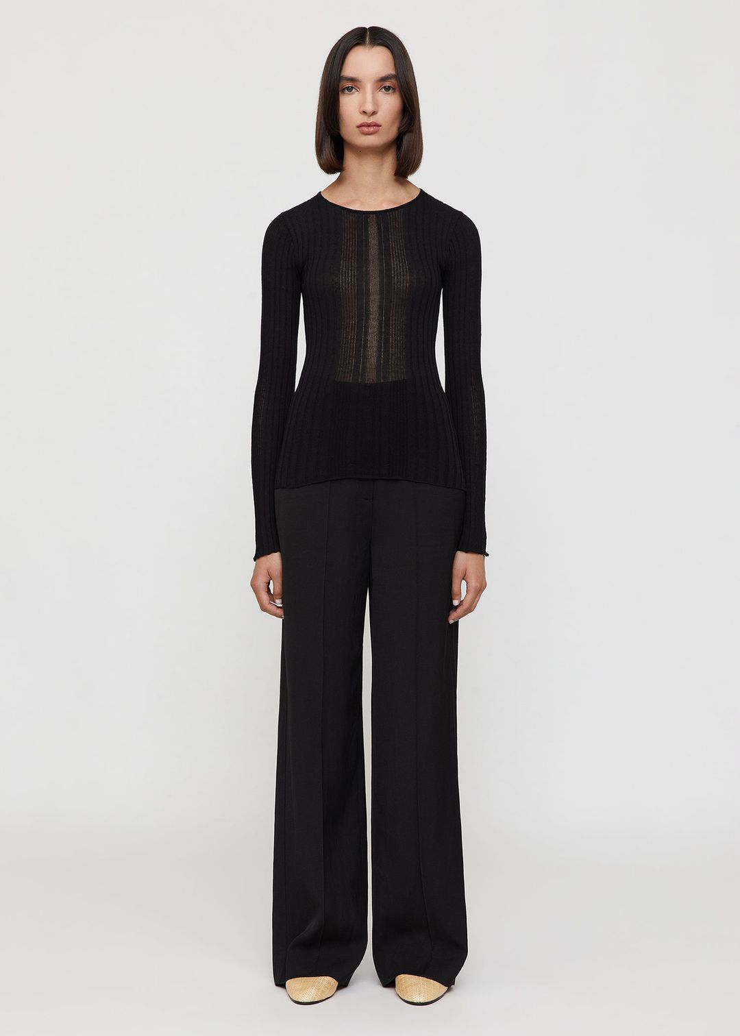 Irregular rib knit top black