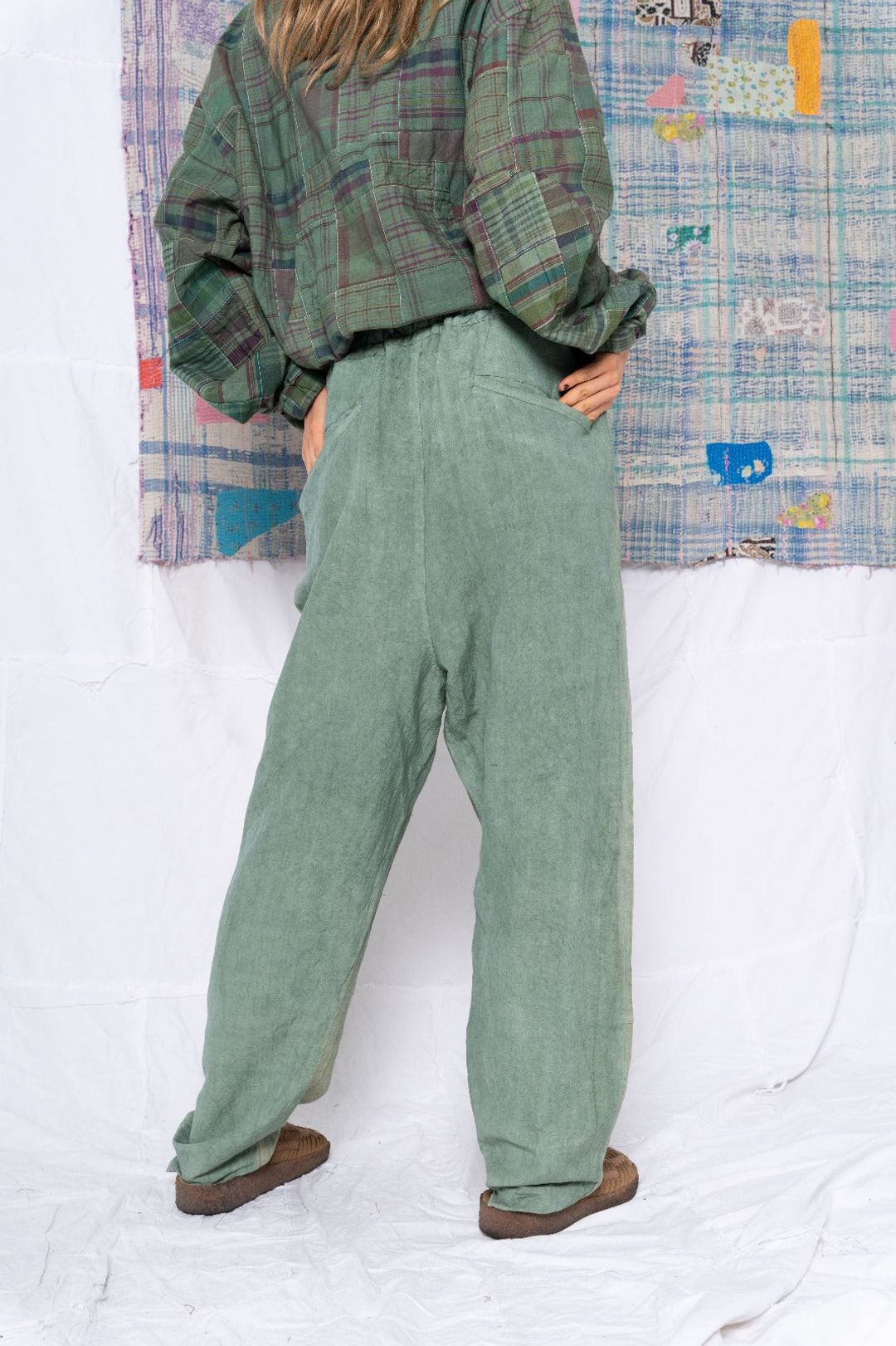 P70 Pleated Easy Pant Wild Silk & Hemp Uneven Dye Sea Green #8