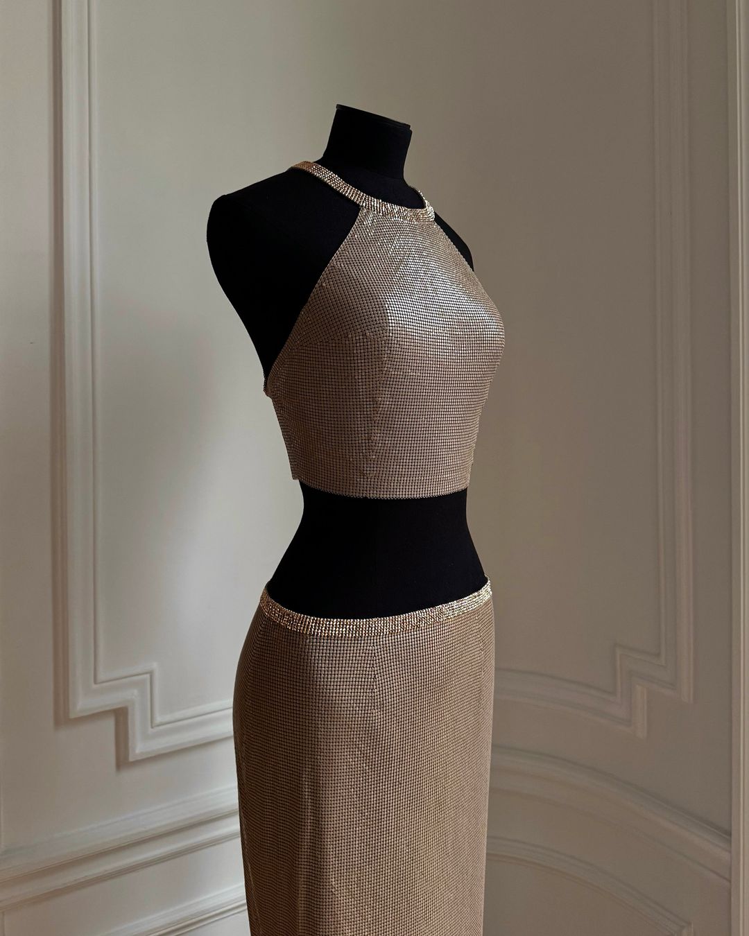 Halter Top and Matching Skirt in Metal and Crystal Mesh #4