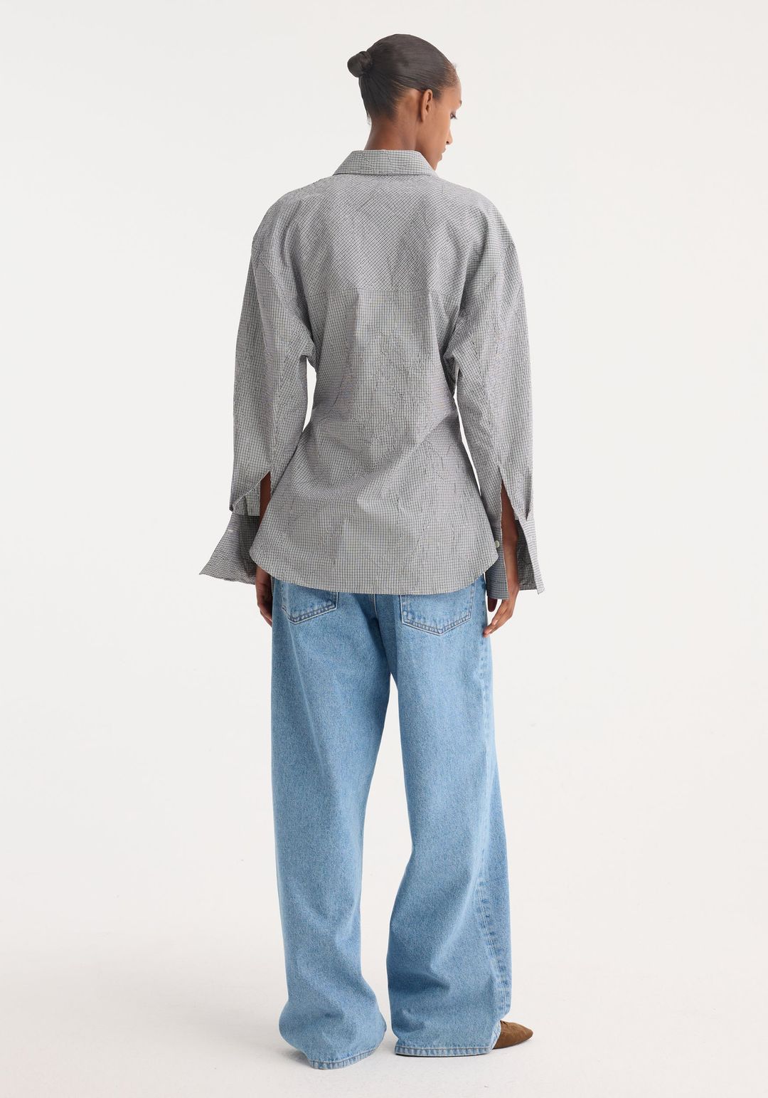 Crushed checked shaped shirt | mini grey check #5