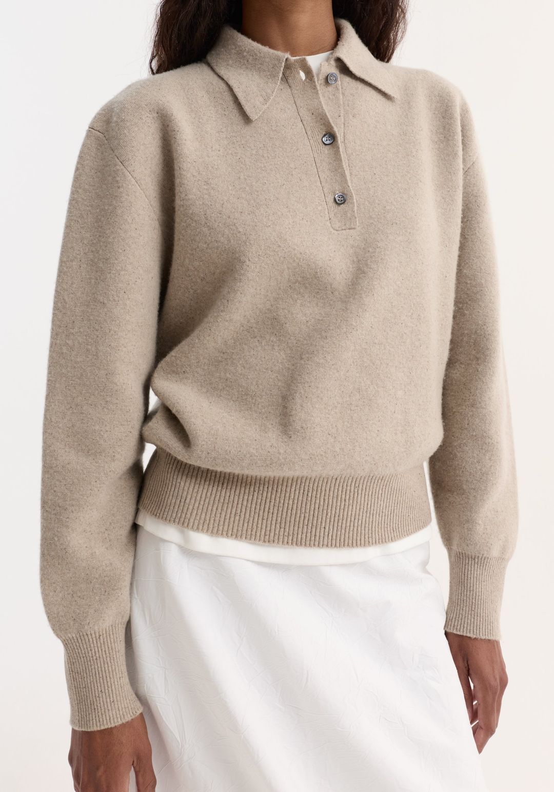 Wool cashmere polo | stone melange #4