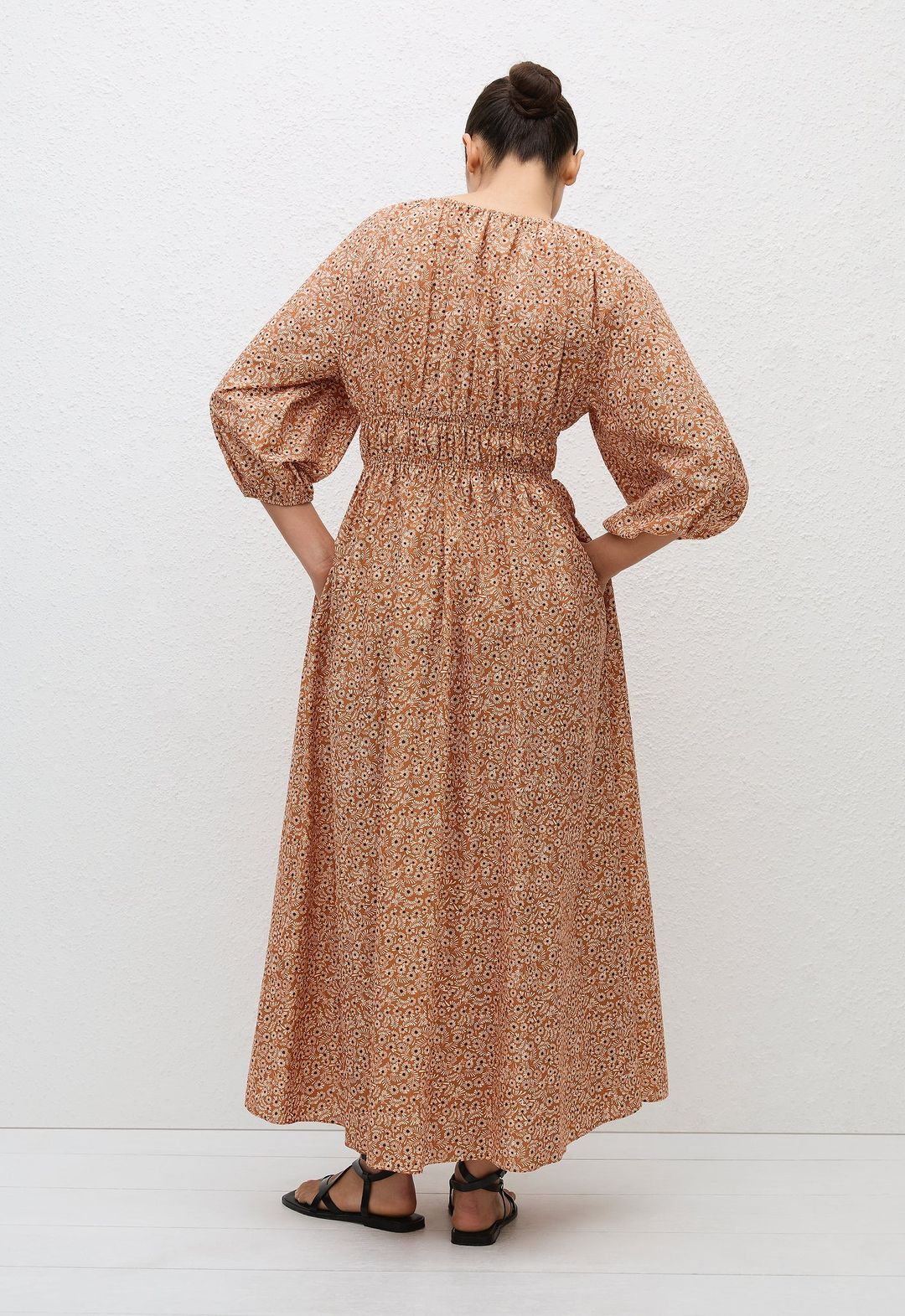 Shirred Plunge Button Dress - Strawflower #4