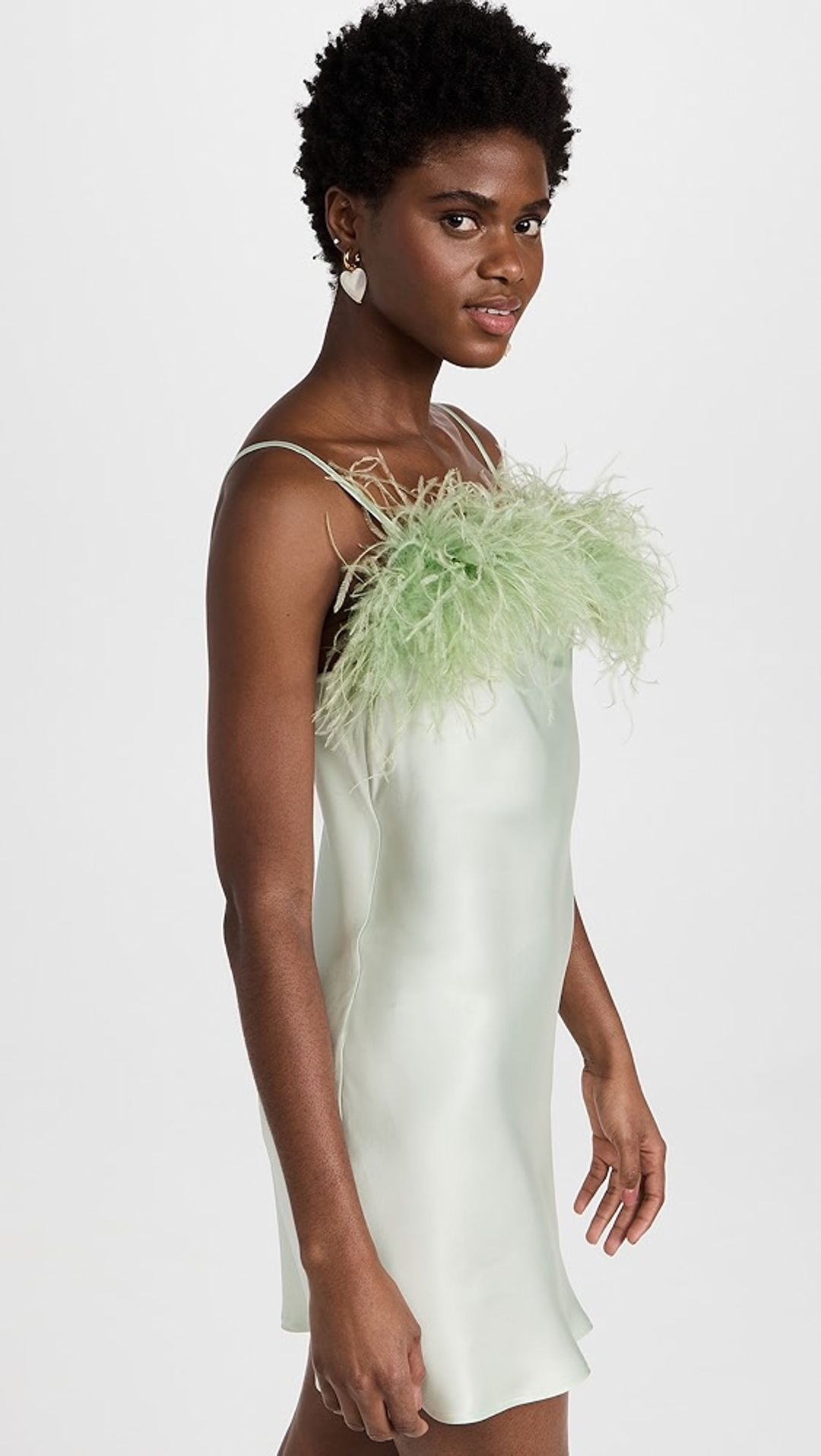 Boheme Mini Slip Dress with Feathers in Mint #3
