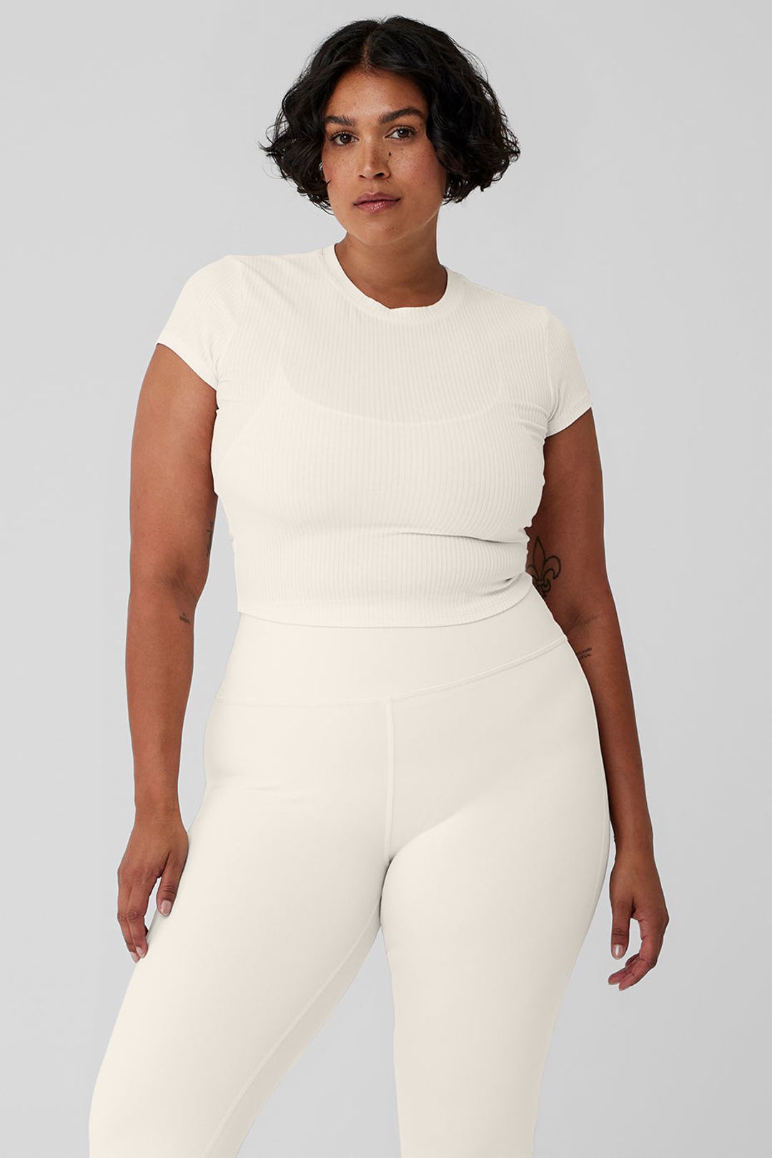 Ribbed Sea Coast Cropped Short Sleeve Tee - Ivory #7