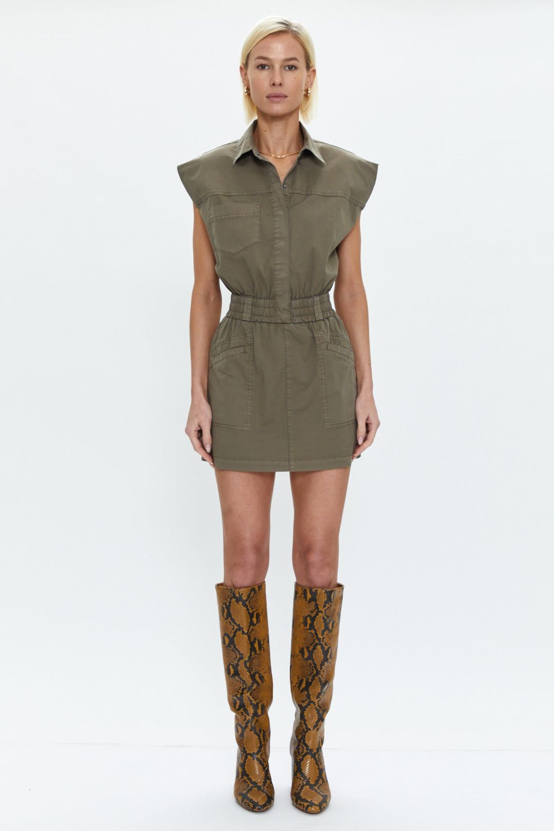 Rosie Mini Dress Smocked Waist Dress - Dark Olive