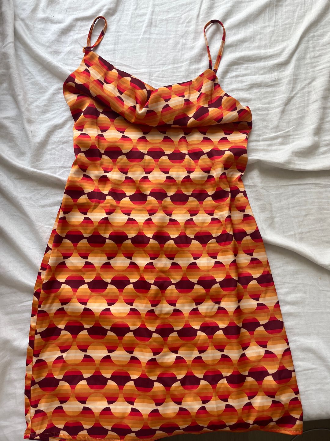 80s style orange geometric print minidress 