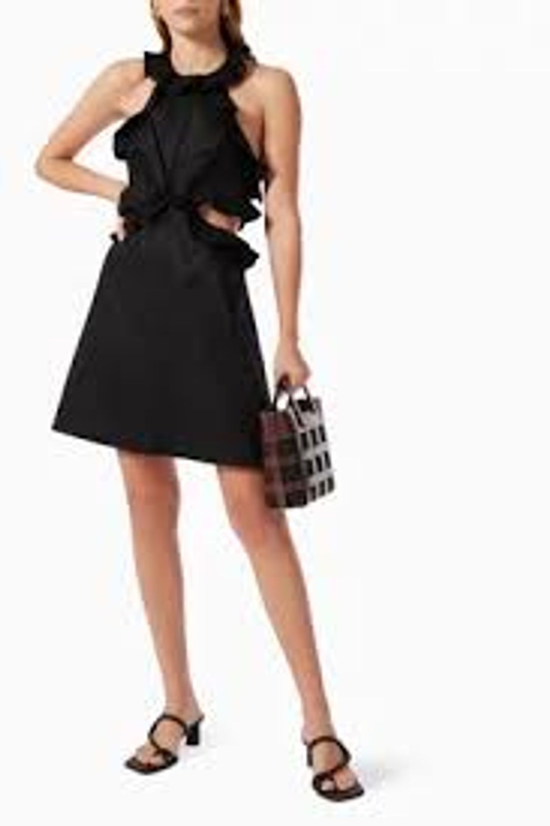 Postcard Linen Ruffled Tie-Back Black Mini Dress