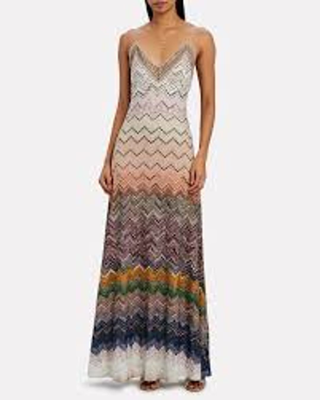 Chevron pattern wool blend long dress