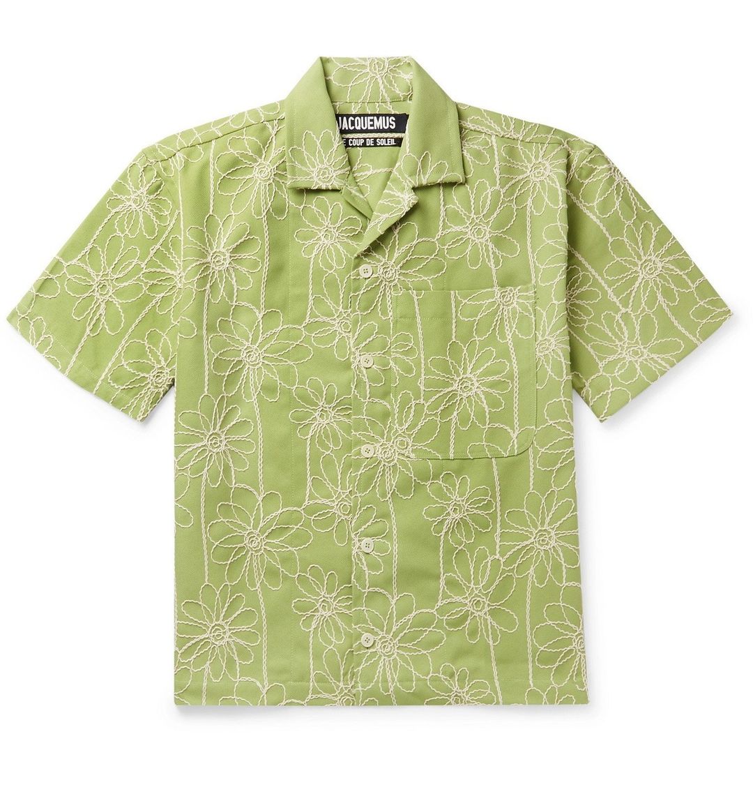 Jean Camp-Collar Embroidered Twill Shirt - Green