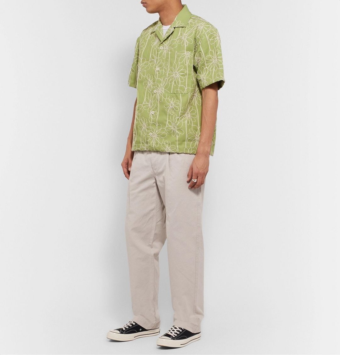 Jean Camp-Collar Embroidered Twill Shirt - Green #3