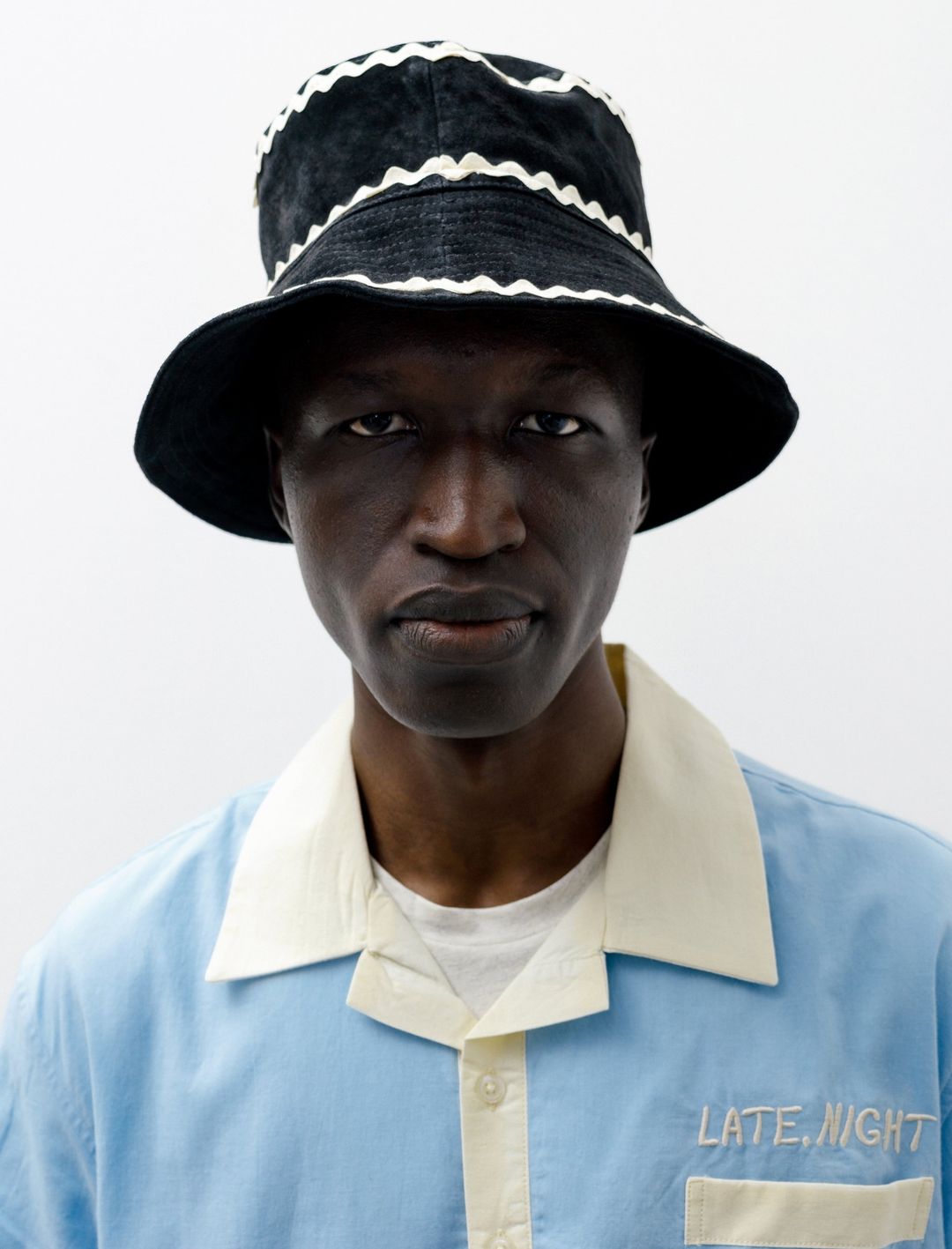 Suede Rickrack Hat - Black/White #5