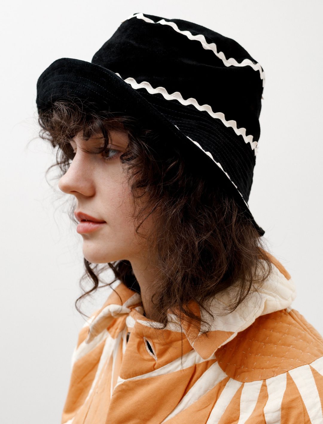 Suede Rickrack Hat - Black/White #3