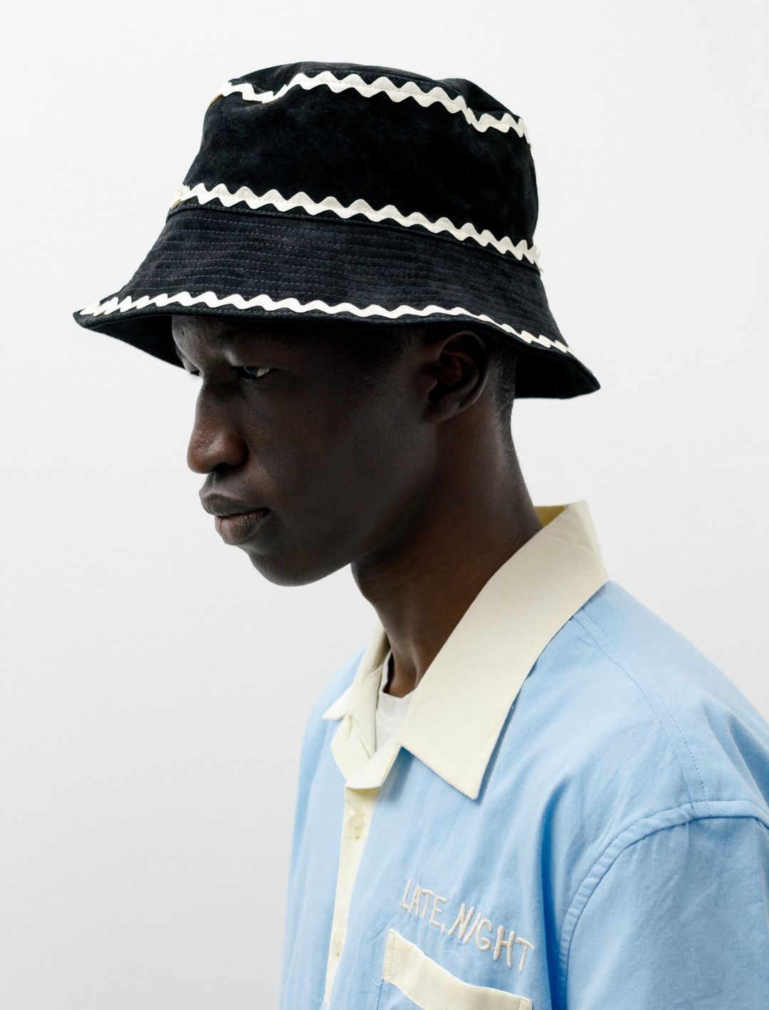 Suede Rickrack Hat - Black/White #6