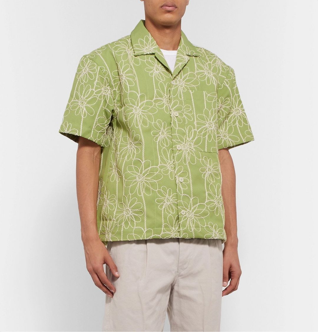 Jean Camp-Collar Embroidered Twill Shirt - Green #2