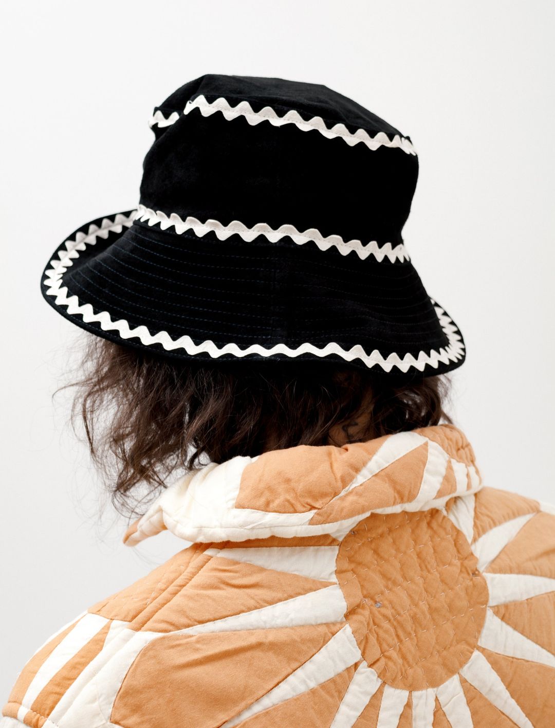 Suede Rickrack Hat - Black/White #4