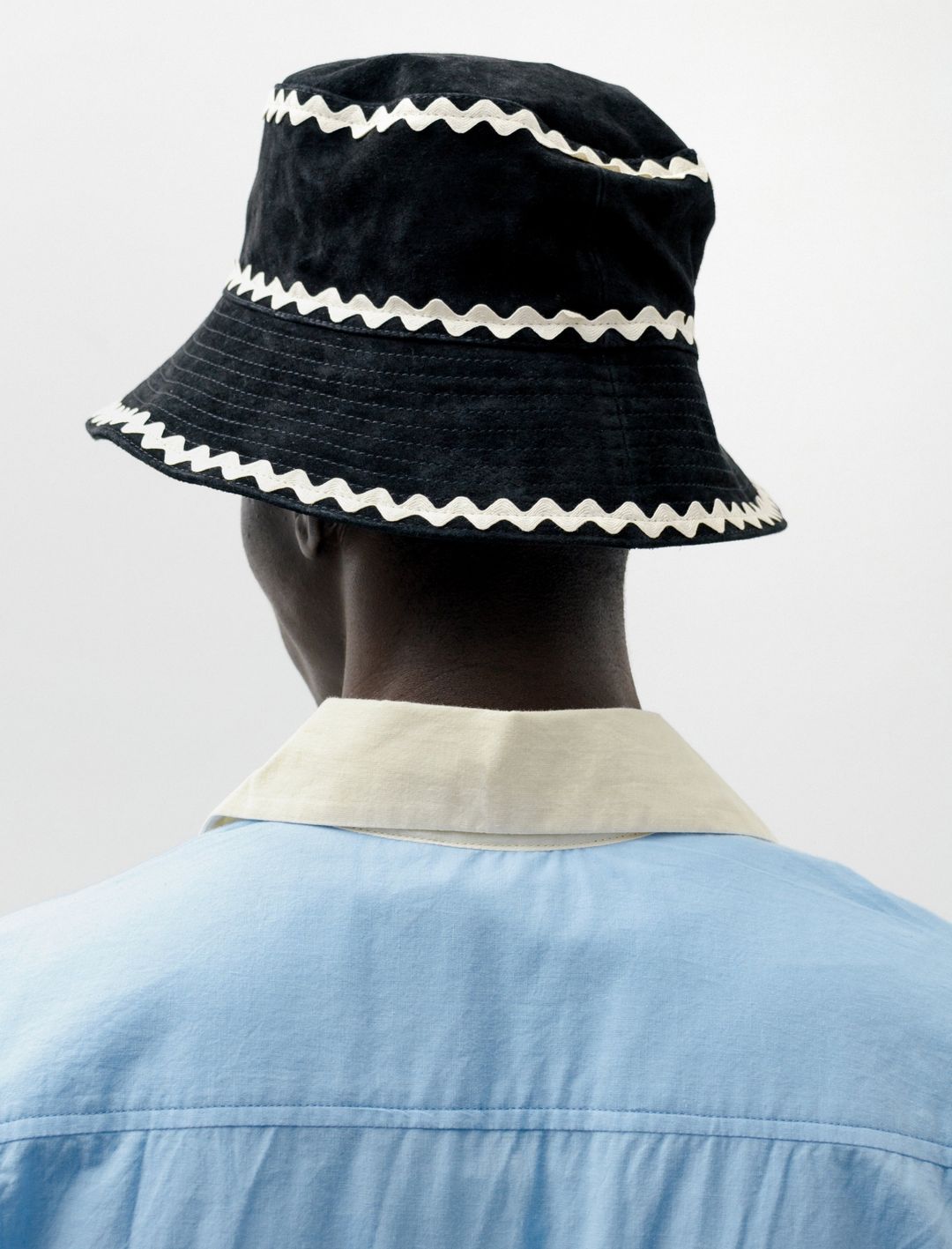 Suede Rickrack Hat - Black/White #7