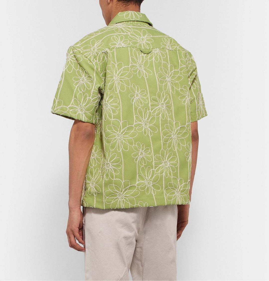 Jean Camp-Collar Embroidered Twill Shirt - Green #4