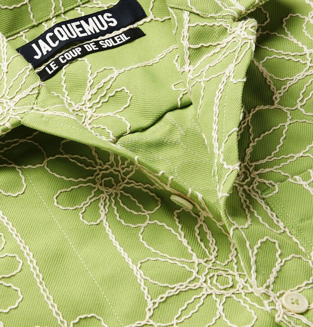Jean Camp-Collar Embroidered Twill Shirt - Green #6