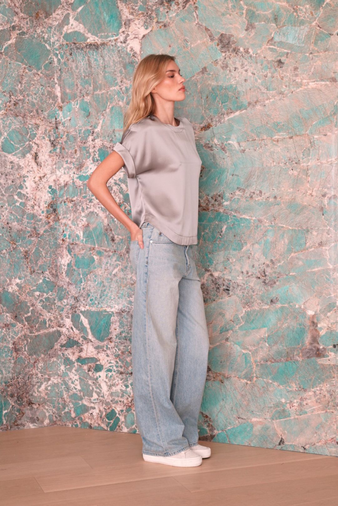 NESSA RELAXED CUFFED SILK T-SHIRT | FOGGY #8