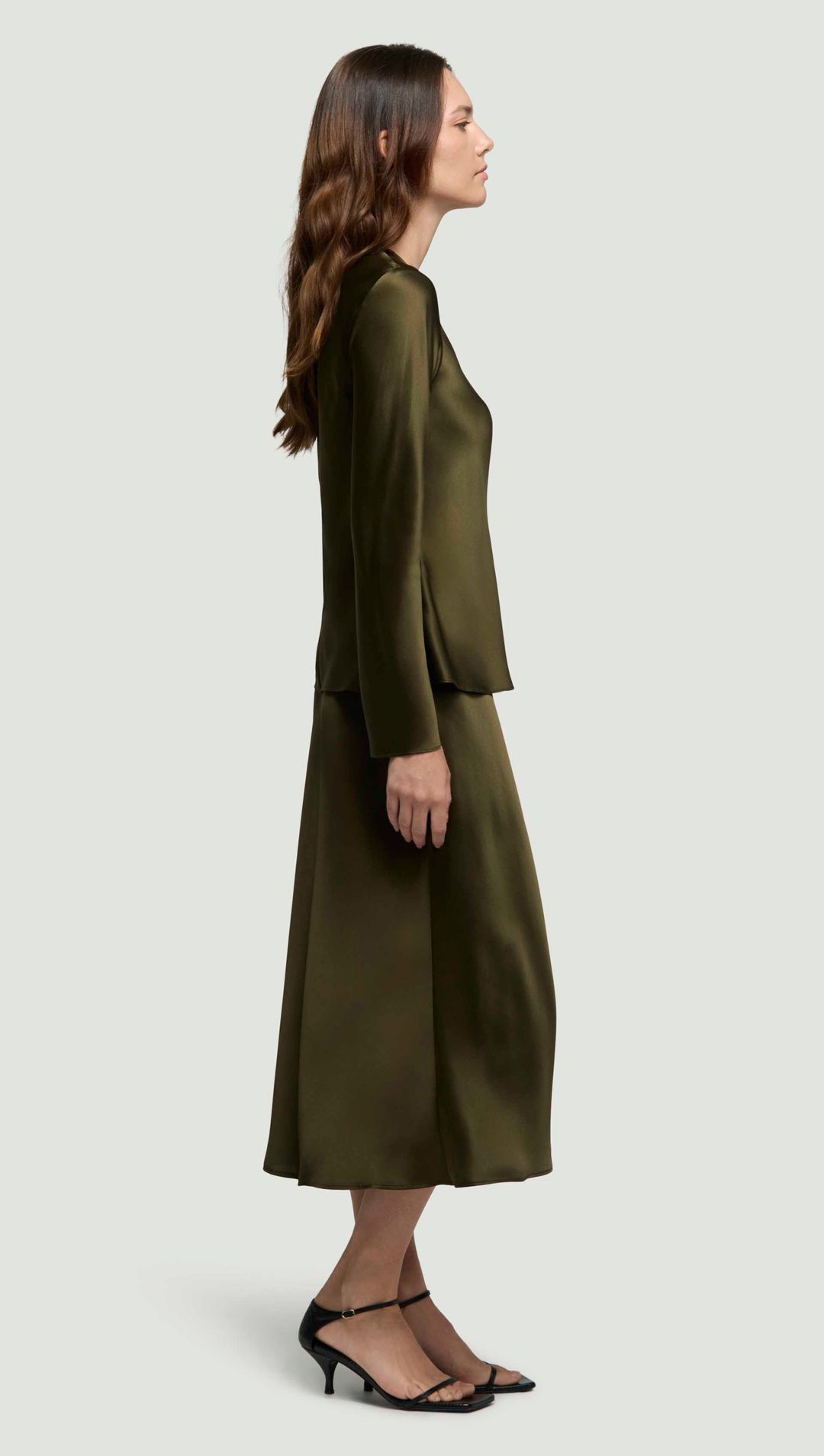 Longsleeve Bias Top in Silk Charmeuse | Basil #5