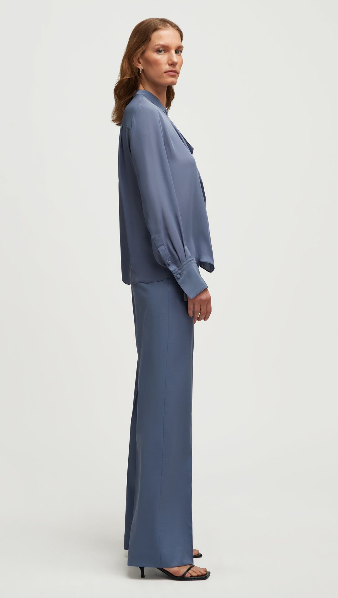 Cowl Neck Blouse in Double Georgette | Powder Blue #4