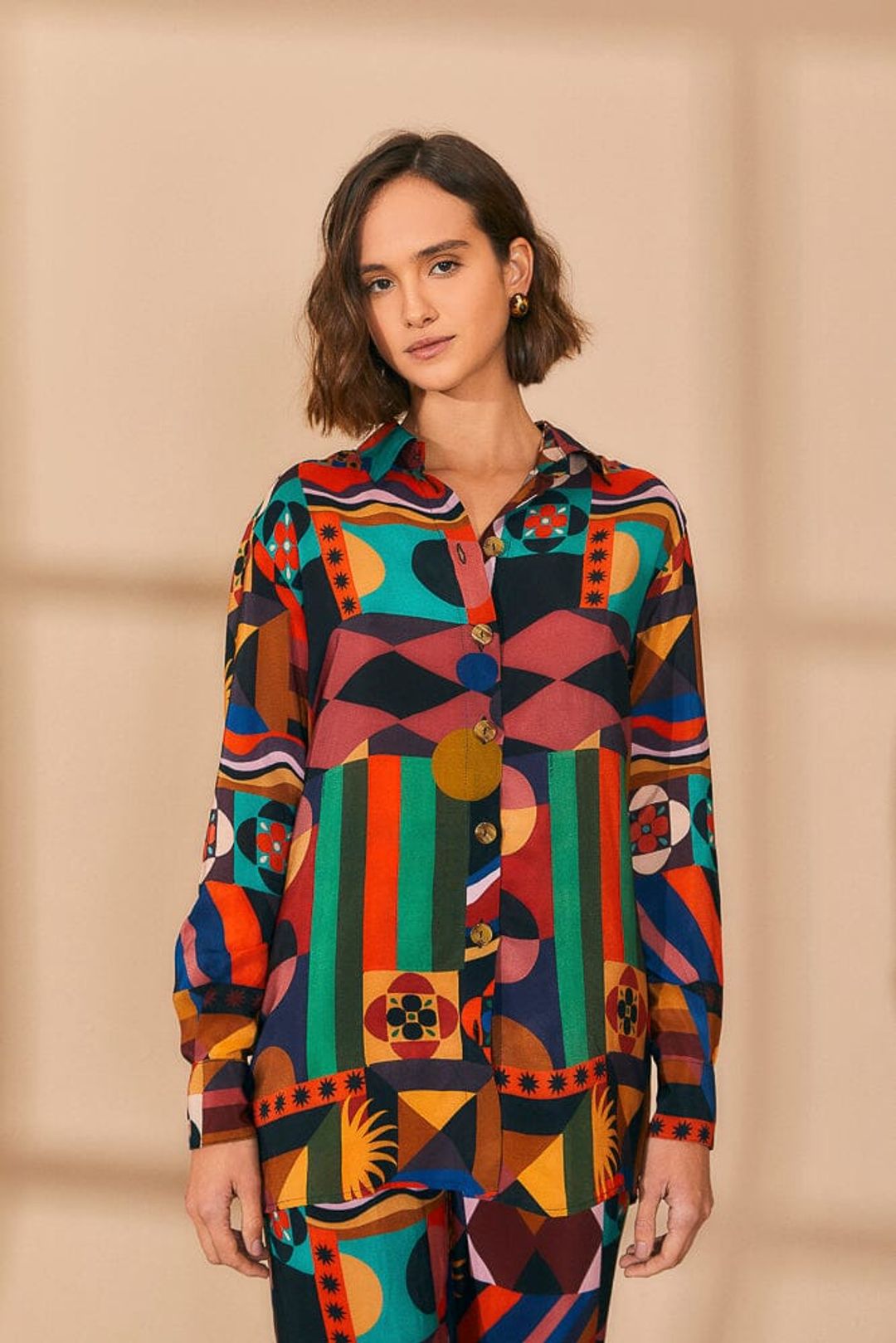 Multicolor Tropical Shapes Long Sleeve Shirt
