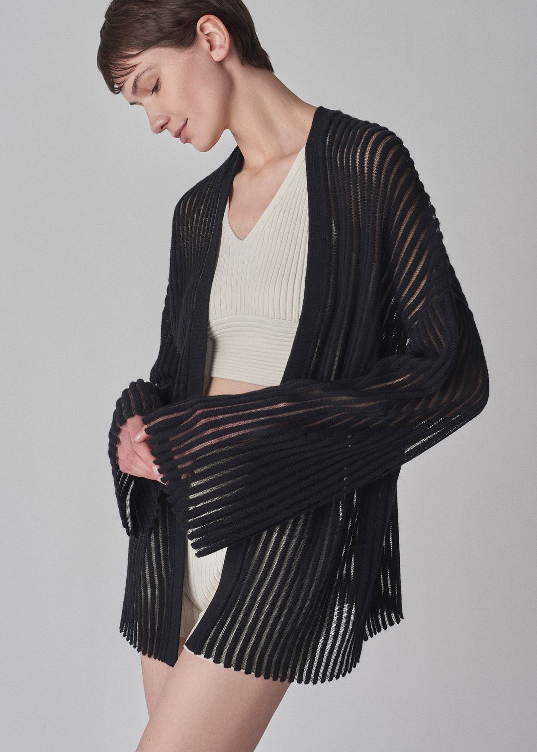 Cardigan in Cashmere Silk Knit- Black