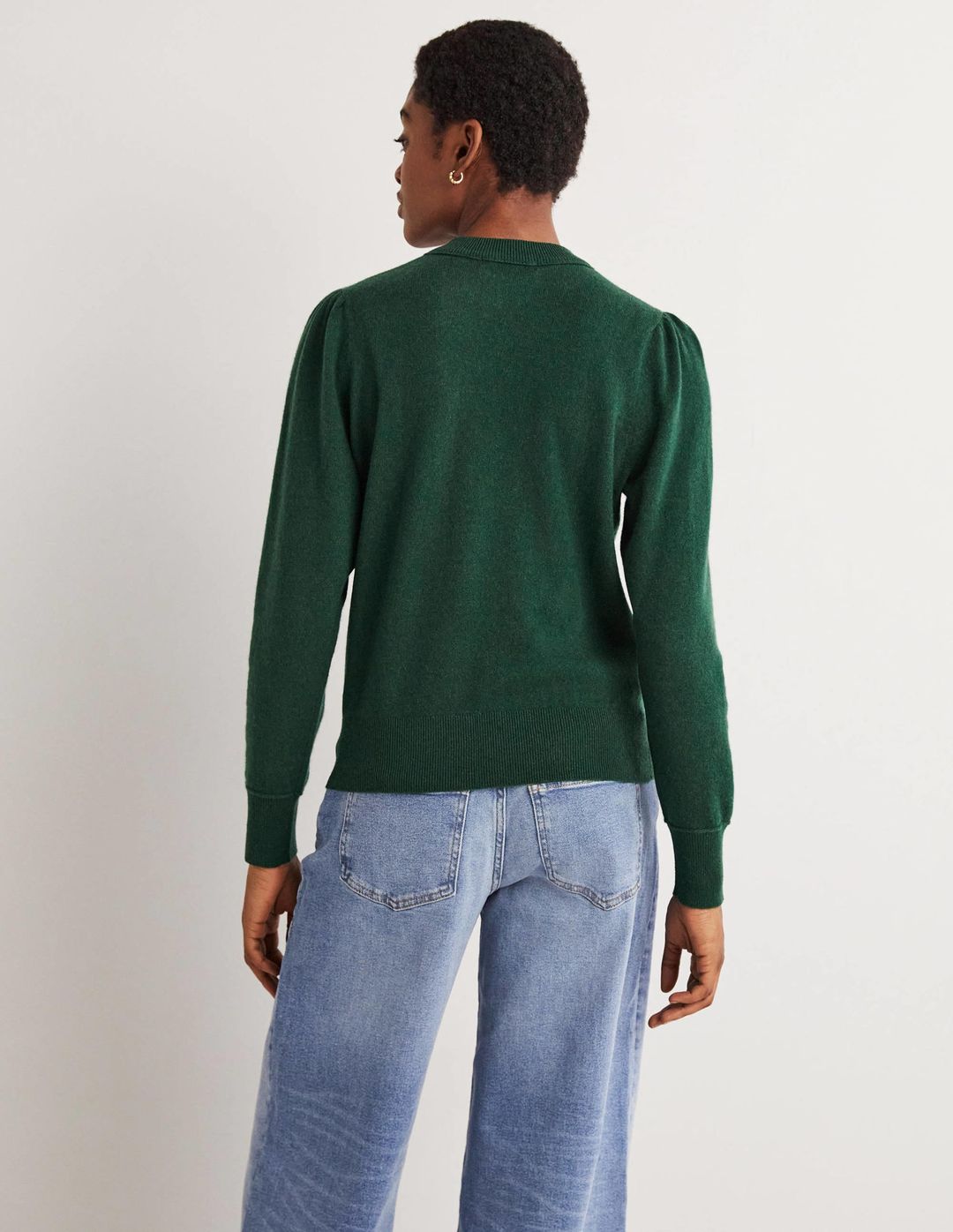 Cashmere Puff Shoulder Sweater-Hunter Green Melange #3