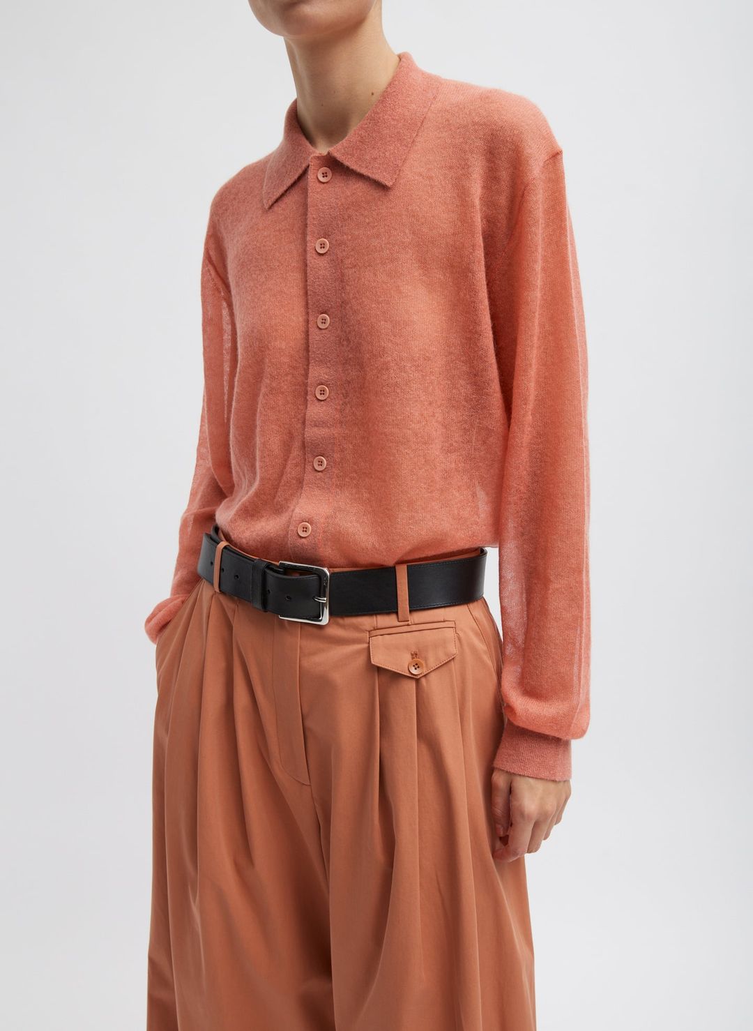 Sheer Sweater Polo Button Cardigan