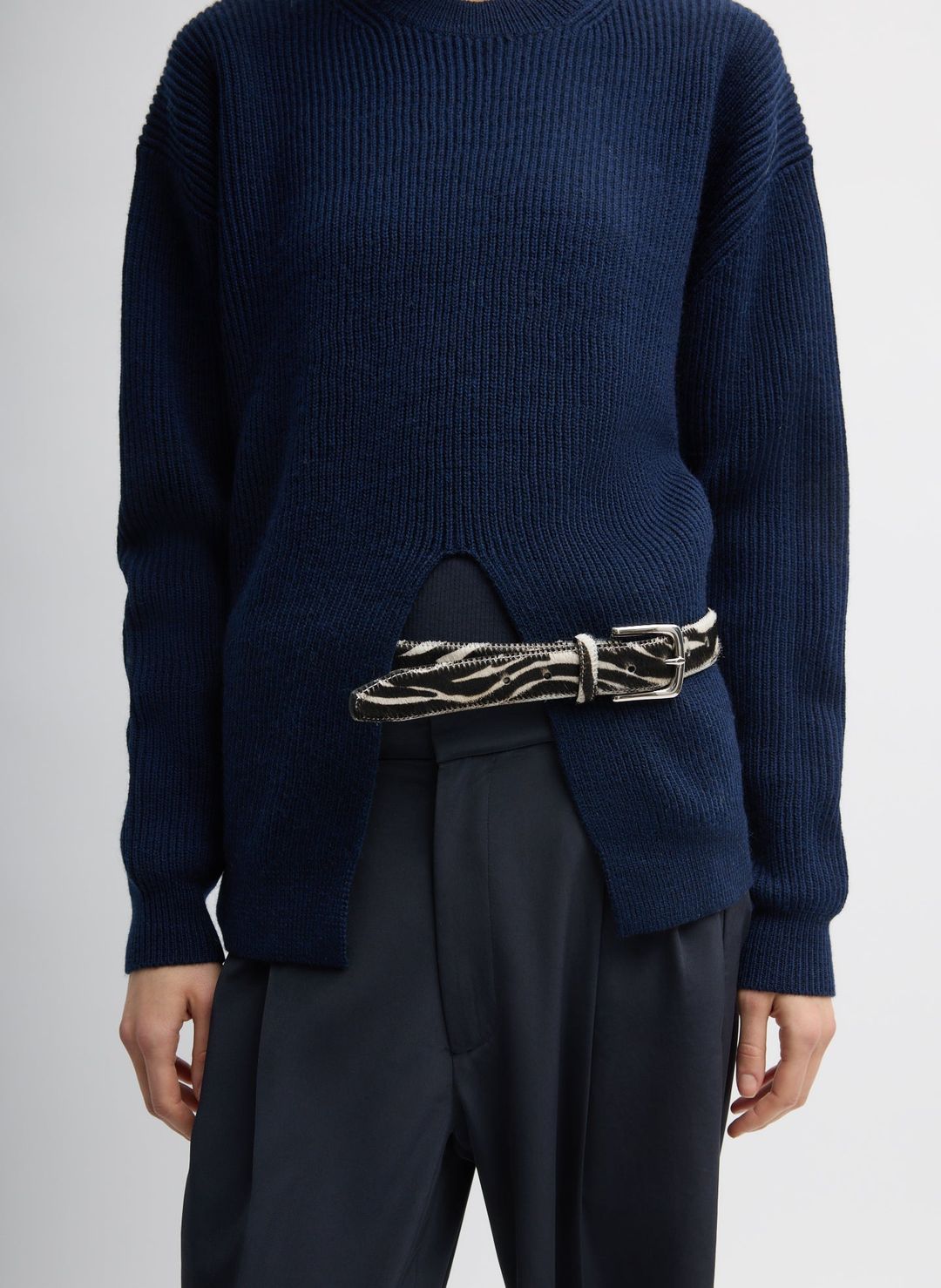 Cardigan Stitch Split Front Crewneck Easy Pullover #4