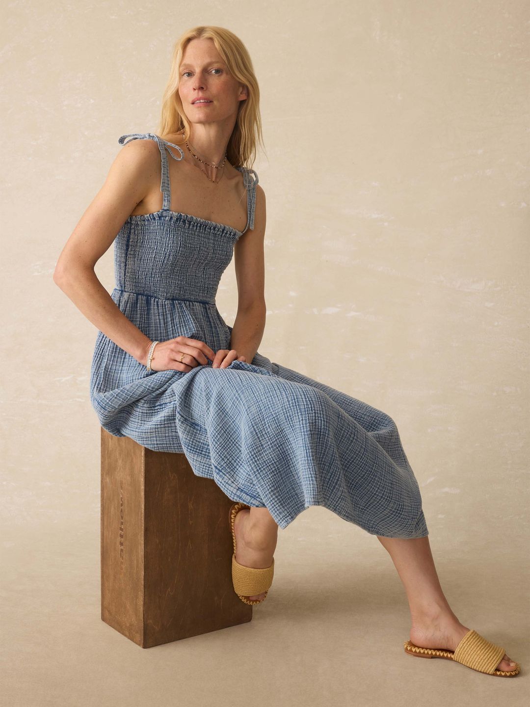 Dune Cotton Gauze Ella Dress - Light Indigo Wash #4