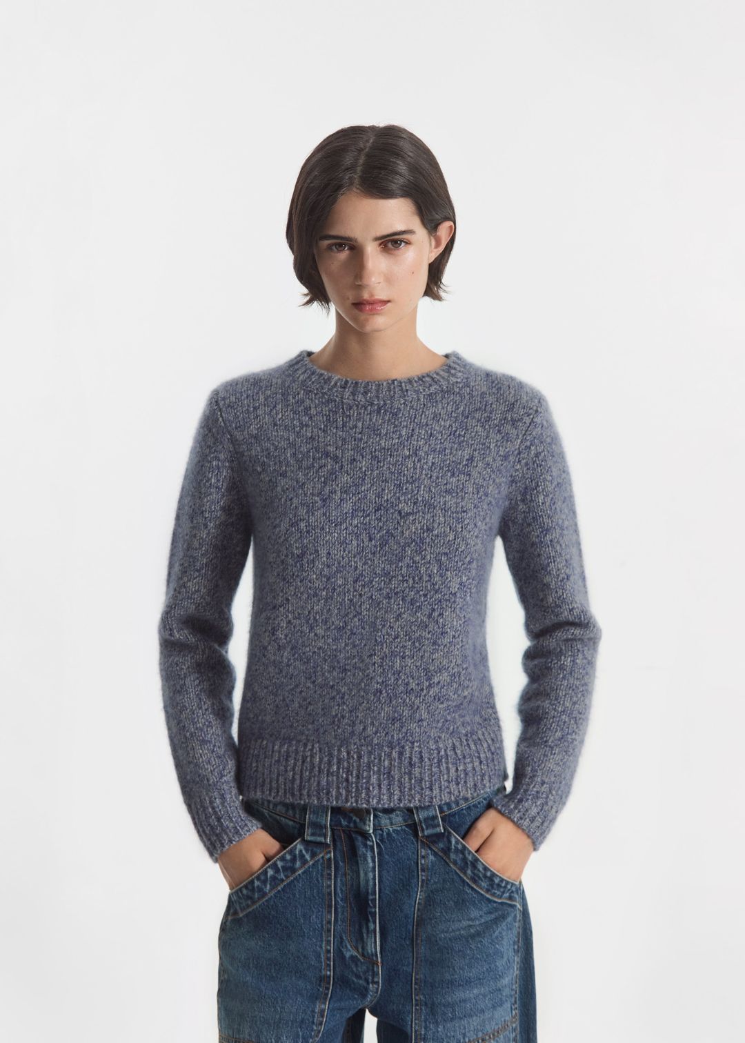 Long Sleeve Crewneck in Cashmere - Blue Melange