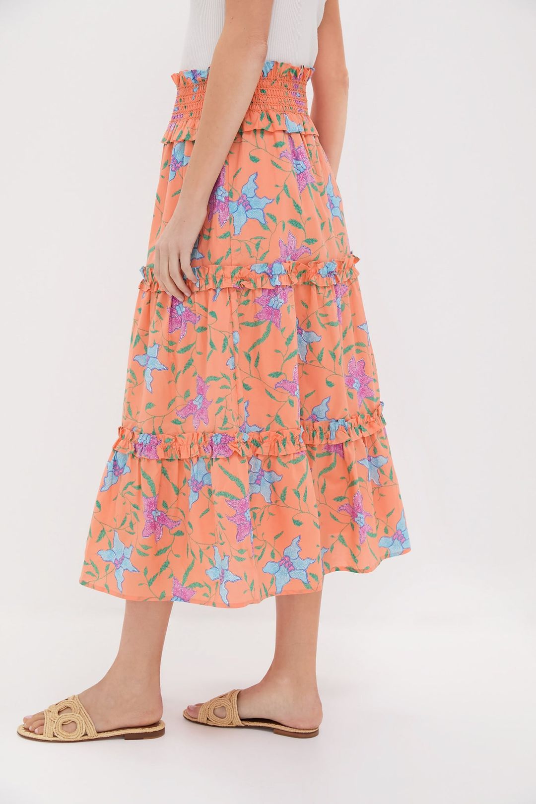 Orange Multi Floral Smocked Odette Maxi Skirt #3