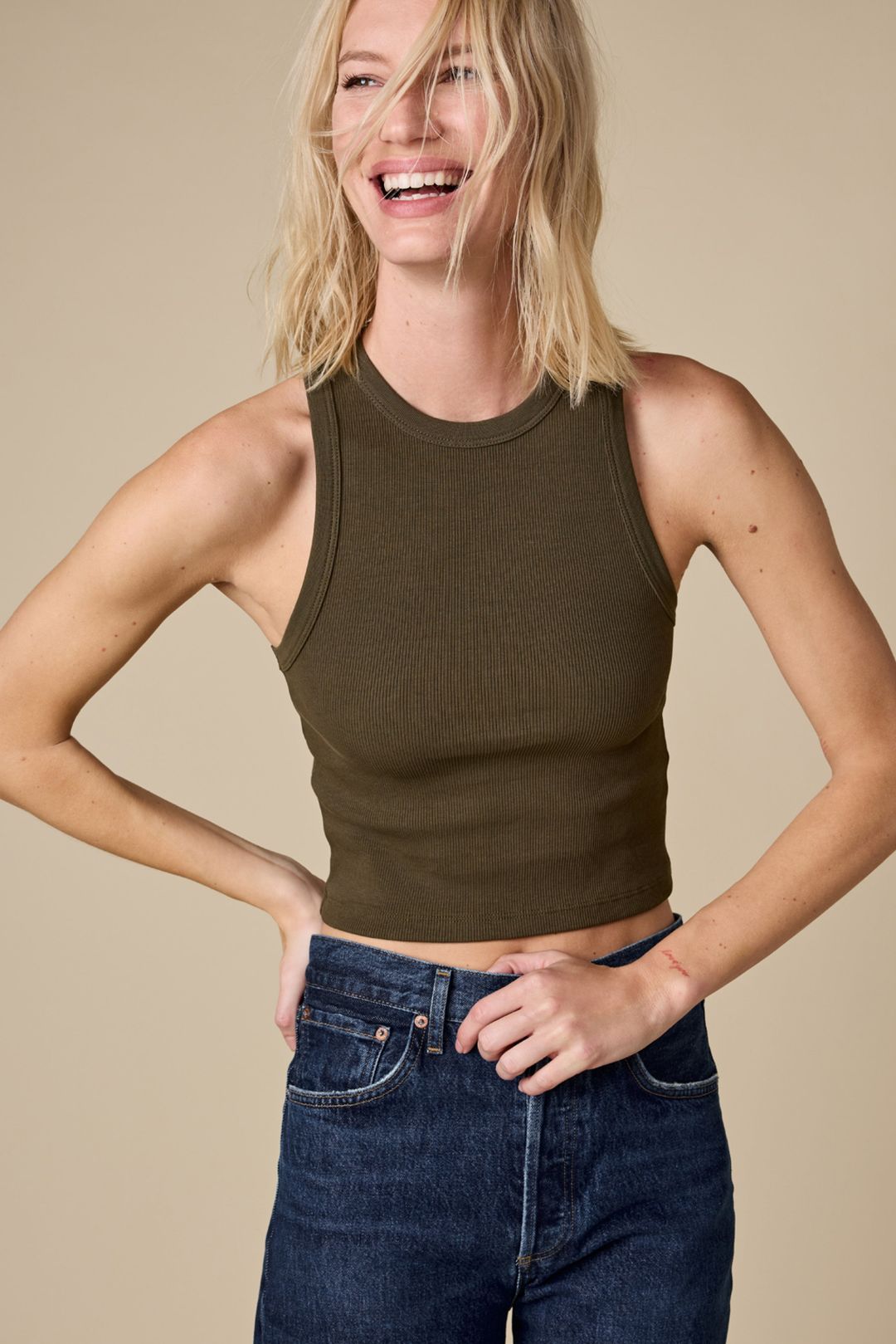 The Cropped Not So Basic Tank in Olive #4