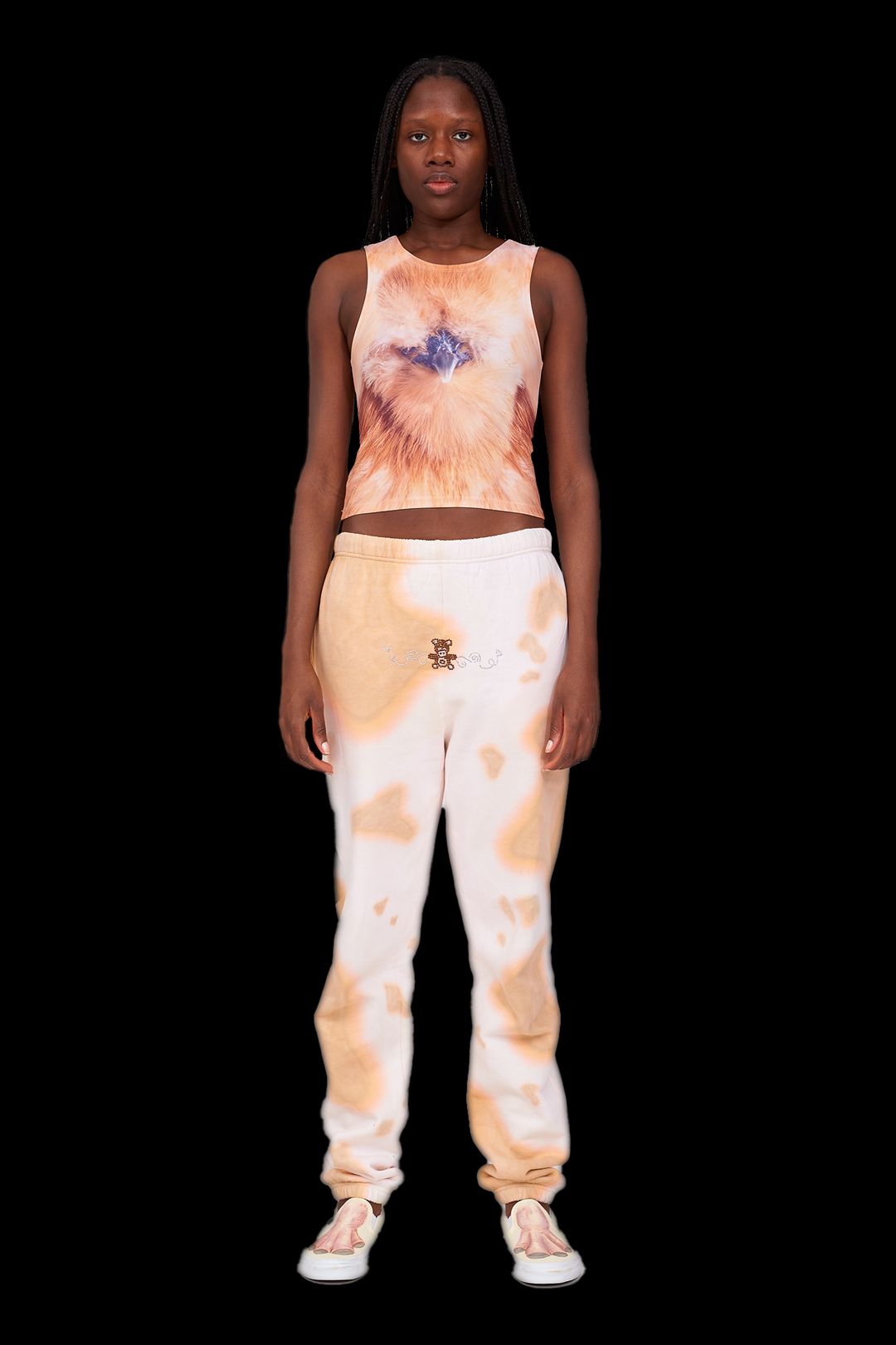 BEIGE COW RHINESTONE SWEATPANT